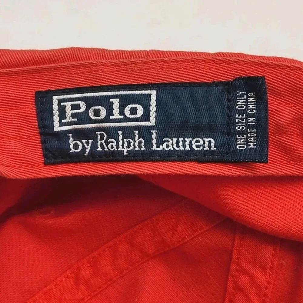 Polo Ralph Lauren Hat Cap Red Adjustable Leather Strap Cotton One Size Vintage
